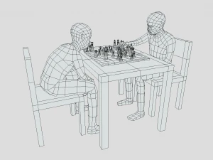 Low Poly Kids Playing Chess 3D Model