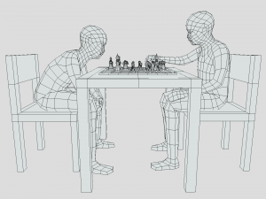 Low Poly Kids Playing Chess Model 3D