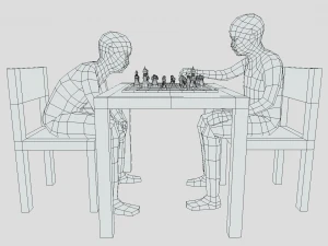 Low Poly Kids Playing Chess 3D Model