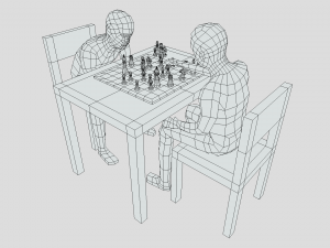 Low Poly Kids Playing Chess Model 3D