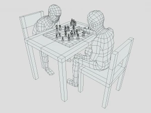 Low Poly Kids Playing Chess 3D Model
