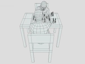 Low Poly Kids Playing Chess 3D Model