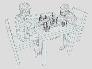 Low Poly Kids Playing Chess Model 3D
