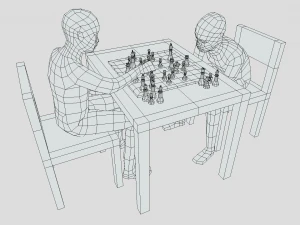 Low Poly Kids Playing Chess 3D Model