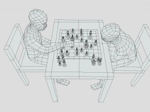 Low Poly Kids Playing Chess 3D Model
