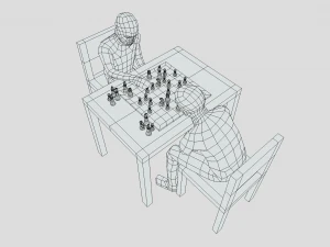 Low Poly Kids Playing Chess 3D Model