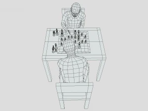 Low Poly Kids Playing Chess 3D Model