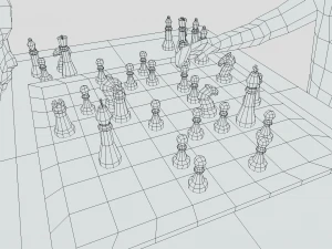 Low Poly Kids Playing Chess 3D Model