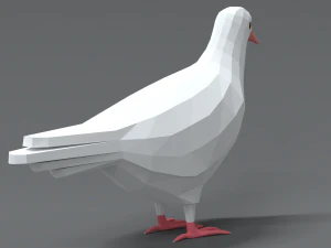 Low Poly Cartoon White Pigeon 3D Model