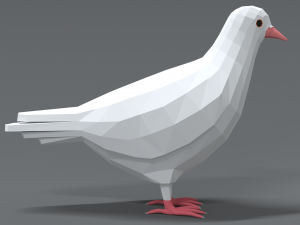 Low Poly Cartoon White Pigeon Model 3D