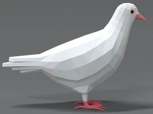 Low Poly Cartoon White Pigeon 3D Model