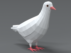 Low Poly Cartoon White Pigeon Model 3D