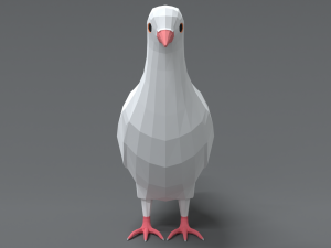 Low Poly Cartoon White Pigeon Model 3D