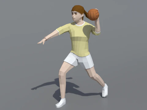 Chica de baja poli jugando balonmano Modelo 3D