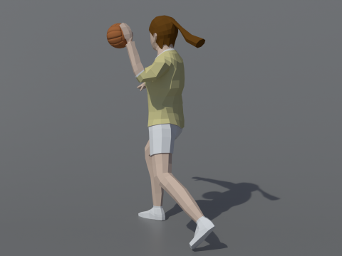 Gadis Poli Rendah Bermain Bola Tangan Model 3D