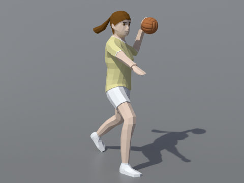 Gadis Poli Rendah Bermain Bola Tangan Model 3D