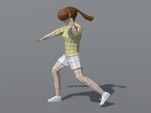 Gadis Poli Rendah Bermain Bola Tangan Model 3D