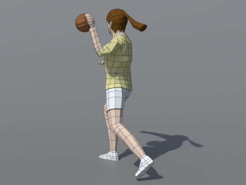 Gadis Poli Rendah Bermain Bola Tangan Model 3D