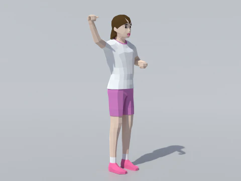 Low Poly Girl Celebrating 3D Model