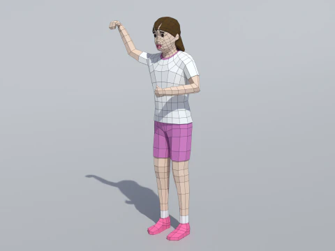 Low Poly Girl Celebrating 3D Model