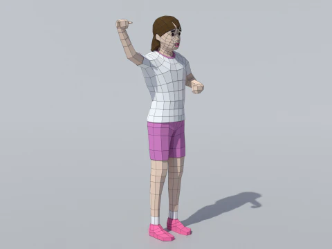 Low Poly Girl Celebrating 3D Model