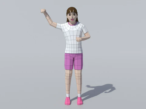 Low Poly Girl Celebrating 3D Model