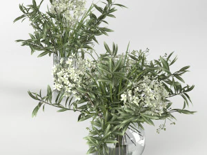 हाइड्रेंजिया जैतून शाखा और नीलगिरी का गुलदस्ता 3D मॉडल