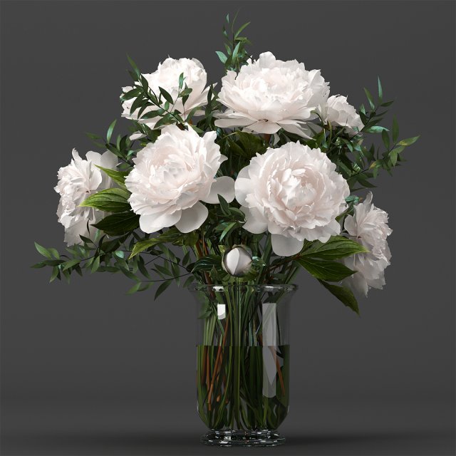 bouquet of white pions Model 3D .c4d .max .obj .3ds .fbx .stl .blend