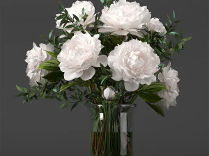 白いピオンの花束 3Dモデル