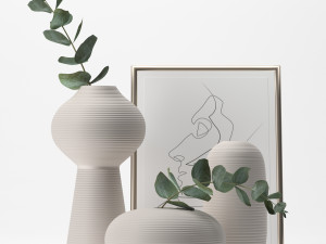 bouquet of eucalyptus branches in the white jar 3D Model