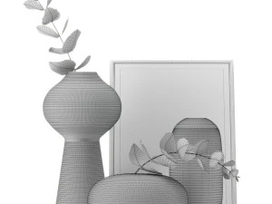 bouquet of eucalyptus branches in the white jar 3D Model