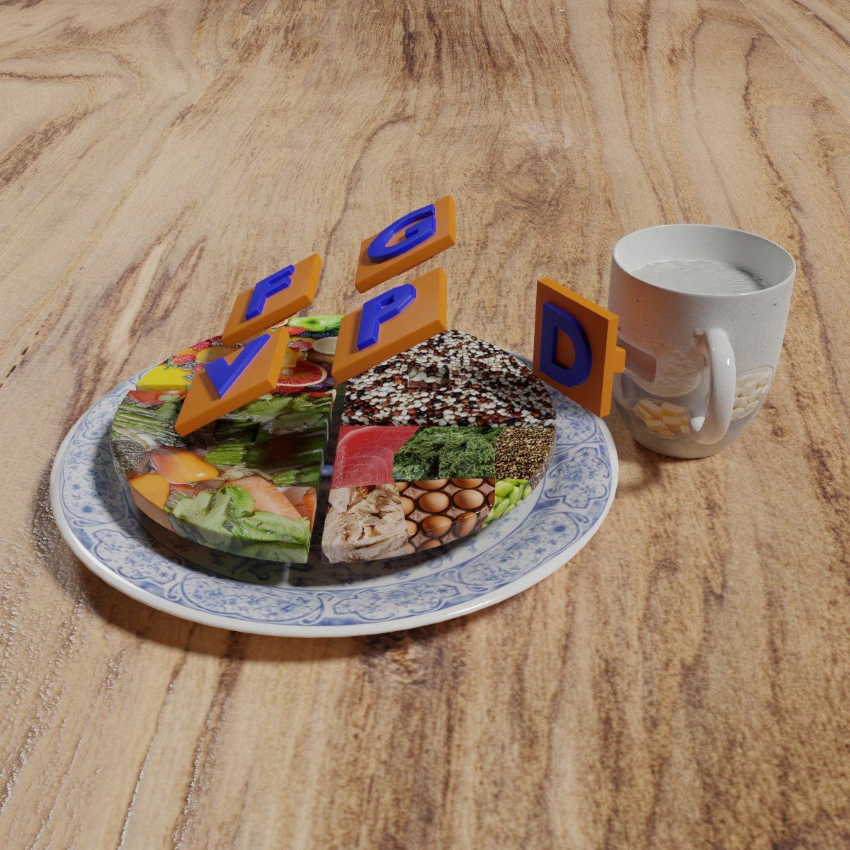 HEALTHY FOOD PLATE PROPORTION 3D Print Model .c4d .max .obj .3ds .fbx .stl .blend 