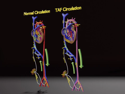 TAF Tetralogy of Fallot vs Normal circulation 3D Model