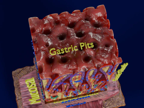 Histolog&iacute;a de las c&eacute;lulas de la gl&aacute;ndula g&aacute;strica del est&oacute;mago Modelo 3D