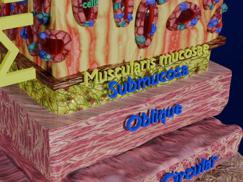 Histolog&iacute;a de las c&eacute;lulas de la gl&aacute;ndula g&aacute;strica del est&oacute;mago Modelo 3D