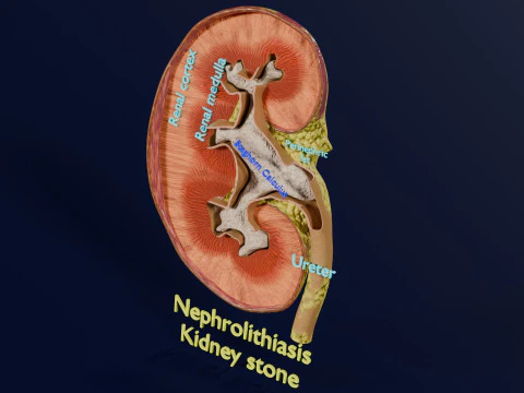 Pedra nos rins, nefrolit&iacute;ase, c&aacute;lculo de Staghorn Modelo 3D