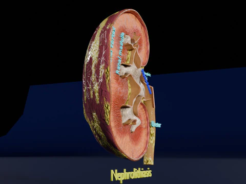 Kidney stone nephrolithiasis Staghorn calculus 3D Model