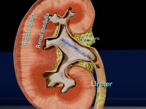 Kidney stone nephrolithiasis Staghorn calculus 3D Model