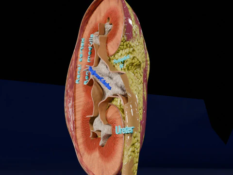 Kidney stone nephrolithiasis Staghorn calculus 3D Model