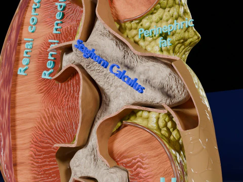 Kidney stone nephrolithiasis Staghorn calculus 3D Model