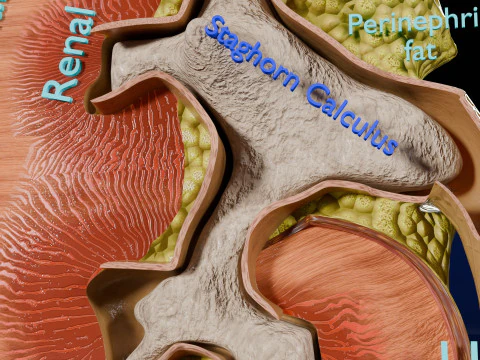Kidney stone nephrolithiasis Staghorn calculus 3D Model