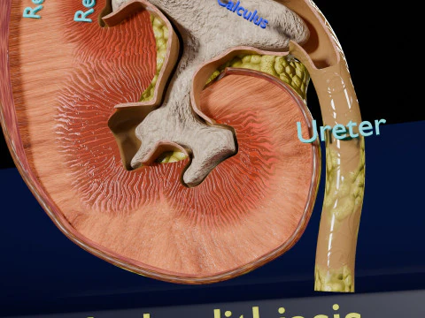 Kidney stone nephrolithiasis Staghorn calculus 3D Model