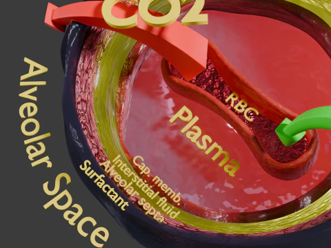 Respiratory Lung Gas Exchange Schematic 3D Model