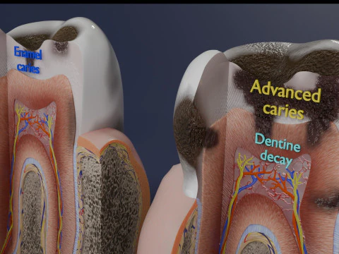 Caries Teeth severity schematic cut sectional 3D Model