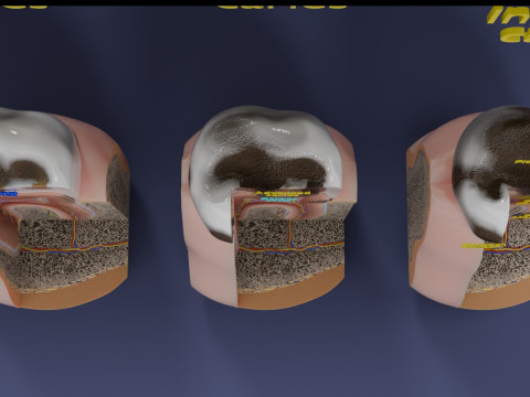 Caries Teeth severity schematic cut sectional 3Dモデル
