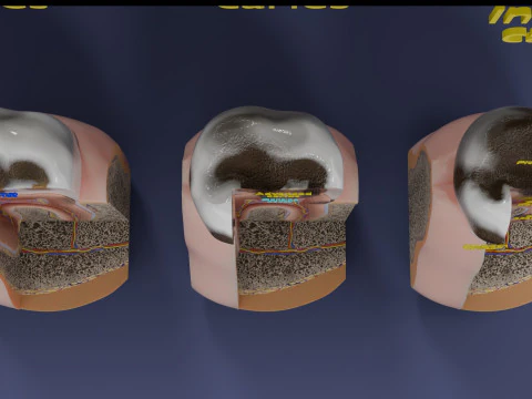 Caries Teeth severity schematic cut sectional 3D Model