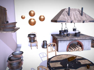 medieval kitchen low poly asset pack 3D Model