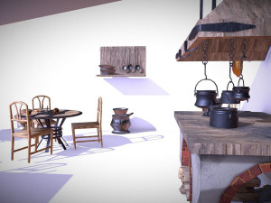 medieval kitchen low poly asset pack 3D Model