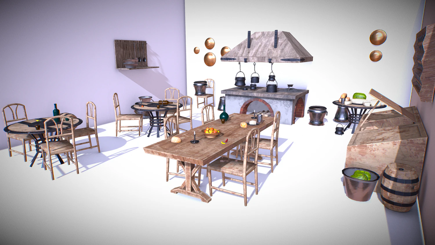 medieval kitchen low poly asset pack 3D Model .c4d .max .obj .3ds .fbx .stl .blend