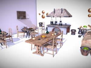 medieval kitchen low poly asset pack 3D Model